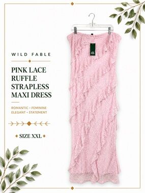 Wild Fable Pink Lace Ruffle Strapless Maxi Dress Size XXL NWT